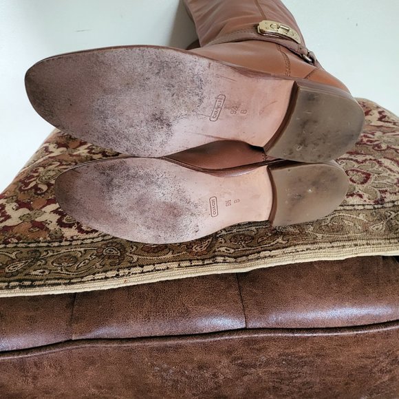 COACH LEATHER TAN CHRISTINE RIDING BOOTS - Picture 8 of 9